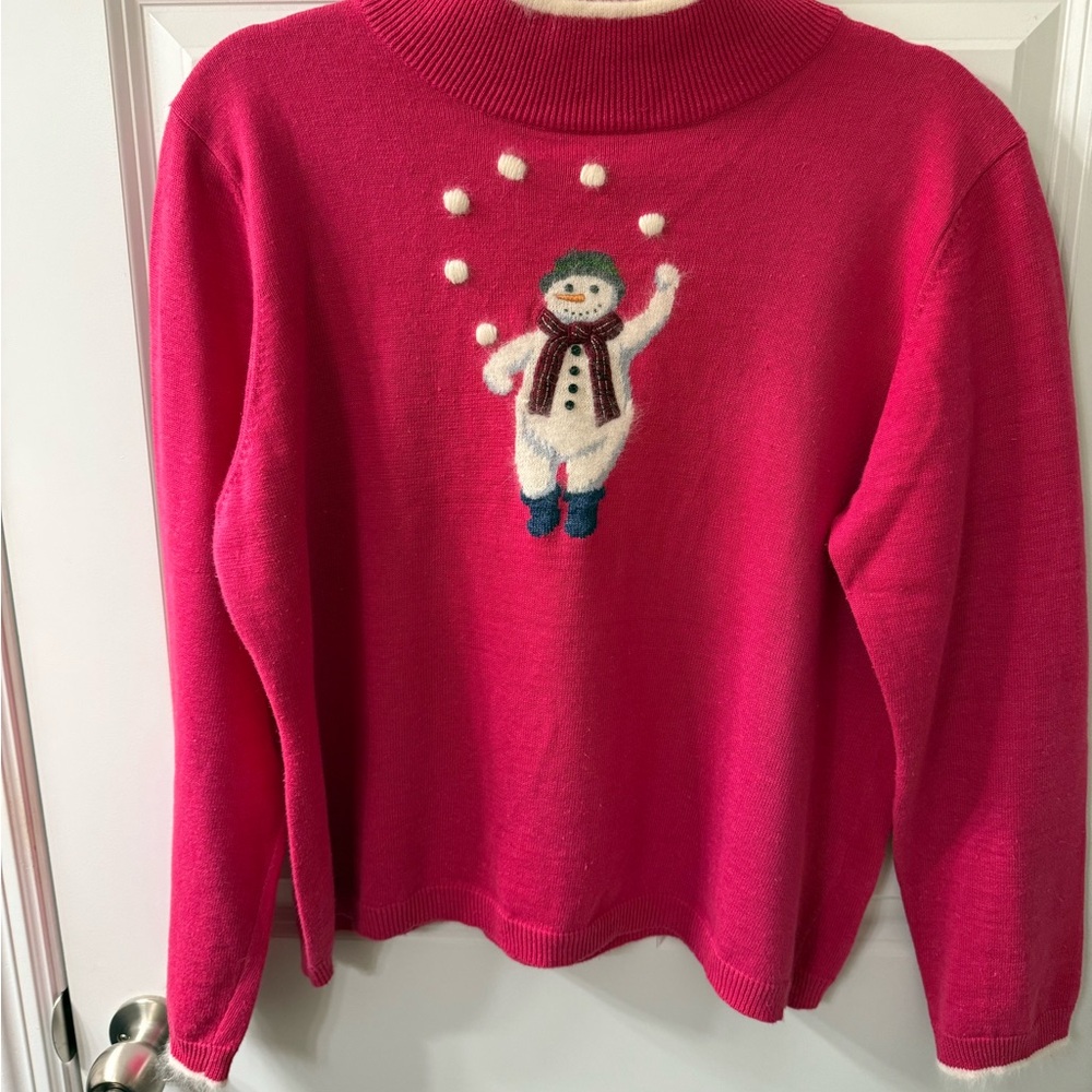 Marisa Christina Festive Pink Snowman Sweater